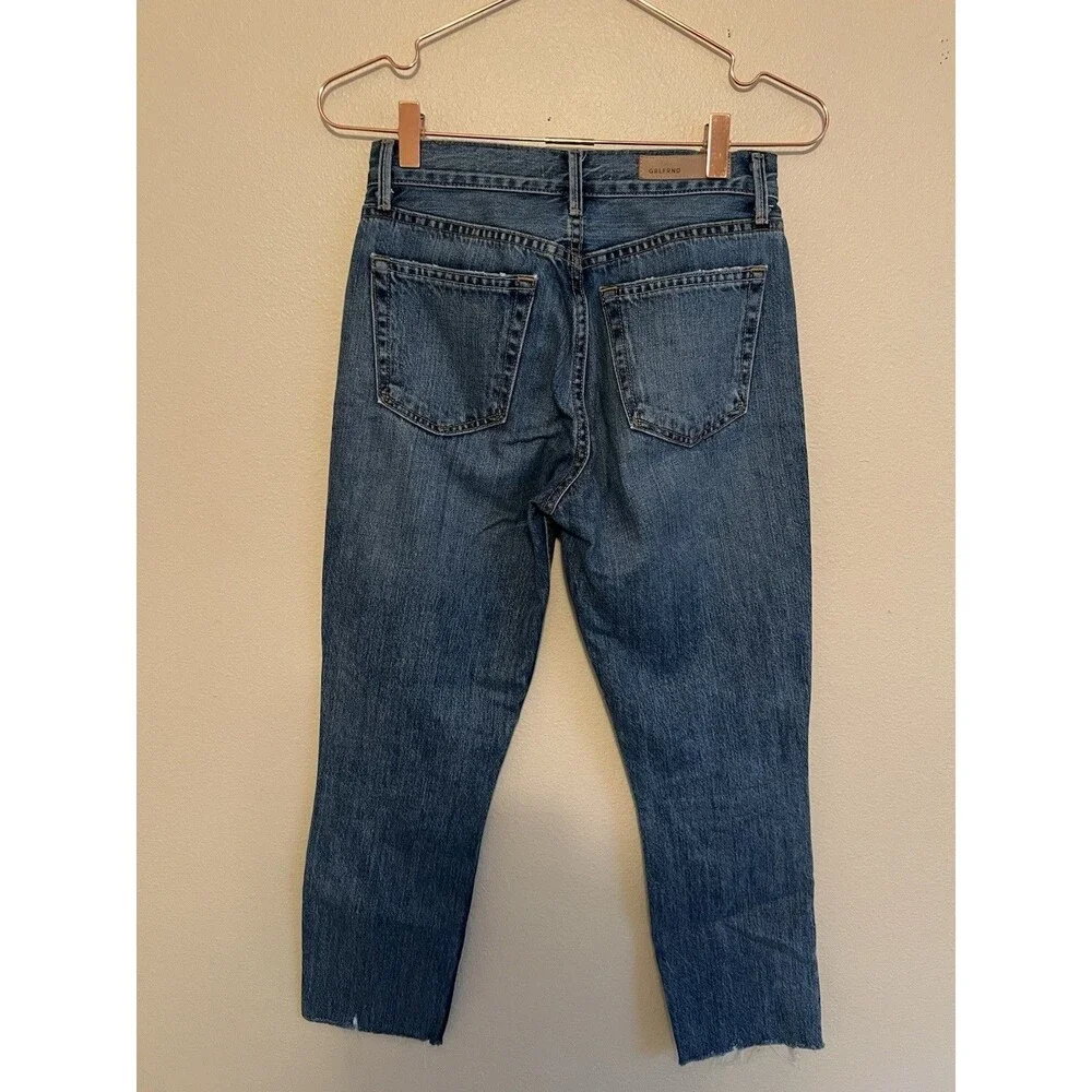 Grlfrnd Denim Blue Jeans Karolina Dark Wash Size 24 Raw Hem‎ Forget Me Never
